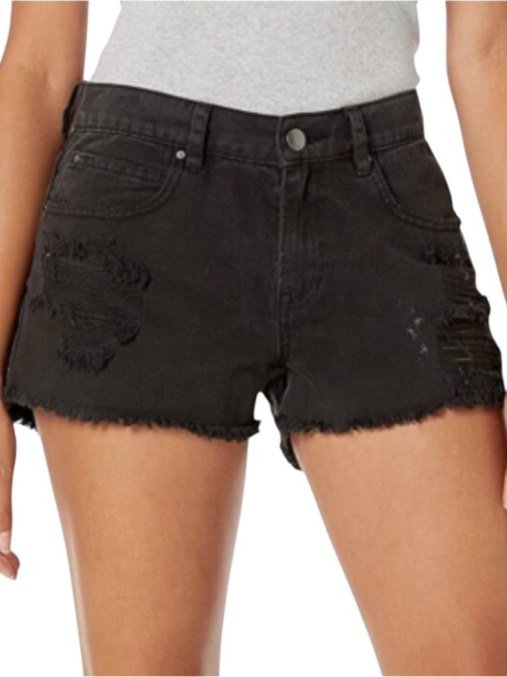 EUC Billabong Black Distressed Denim Shorts Womens 29 High Rise Festival Summer